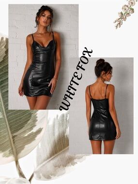 White Fox Boutique Black Faux Leather Mini Slip Dress